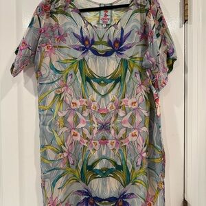 Johnny Was Short Sleeve Top - Blue, Purple, Green Floral